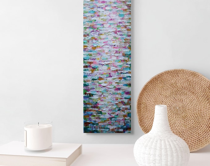 Abstract Coastal Spring Original Painting Pink Blue Green Textured Beach Wall Art