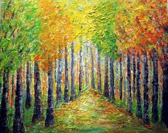 Seasons painting | Fall leaves impressionist forest landscape art | Autumn transition oil painting | Trees artwork on gallery-wrapped canvas