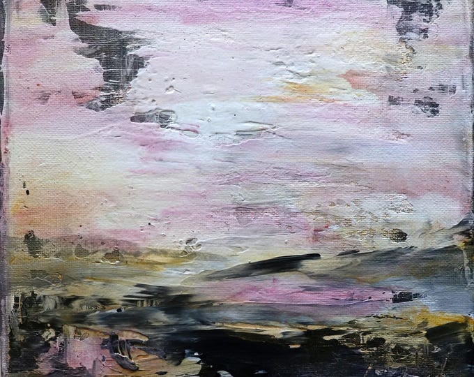 Minimalist Sunrise Coastal Ocean Landscape Original Painting on Canvas, Wall Art