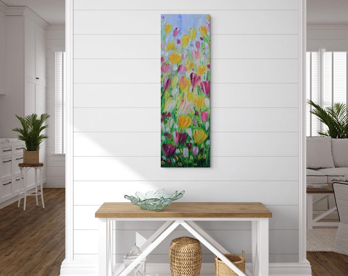 Tulips Painting 12x36 | Original Floral Spring Art