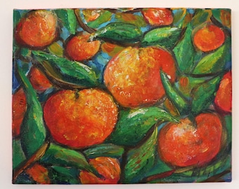 Original Apple Oil Painting, 10x8 Colorful Fruit Art on Canvas