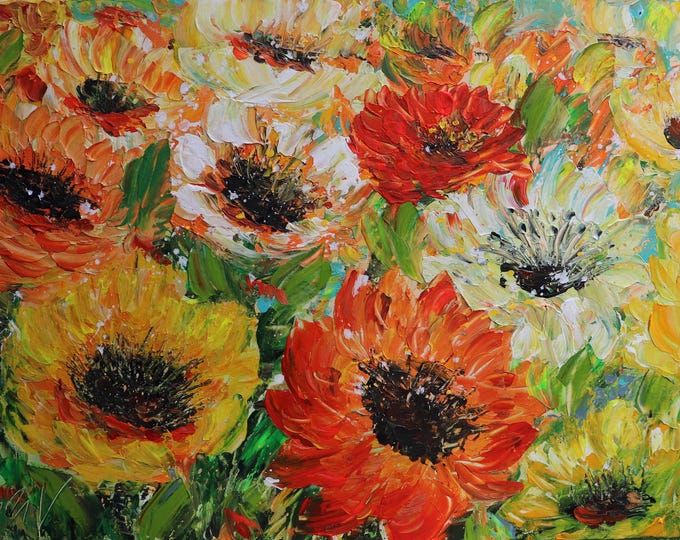 Original Dahlia Painting 36x24, Dahlias in Bloom, Textured Floral Canvas Art