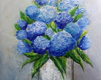 Hydrangeas Bouquet Painting: Modern Impasto Floral Art, 24x24