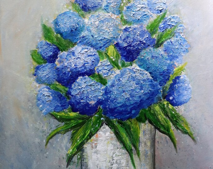 Hydrangeas Bouquet Painting: Modern Impasto Floral Art, 24x24