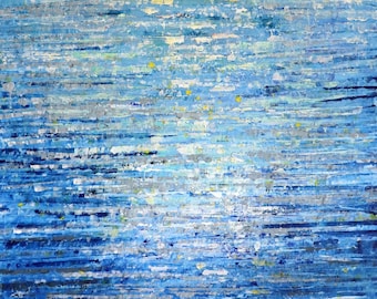 Sky and Ocean Painting Original Large Coastal Wall Art, Blue Gray Decor