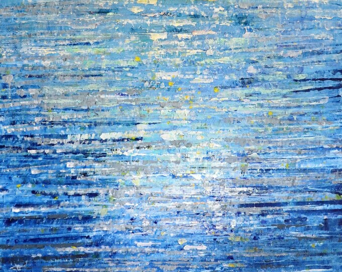 Sky and Ocean Painting Original Large Coastal Wall Art, Blue Gray Decor