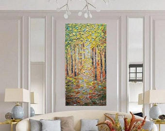 Fall  Birch Trees Extra Large Canvas Original Oil Painting on Canvas Art by Luiza Vizoli 60x36, 48x24