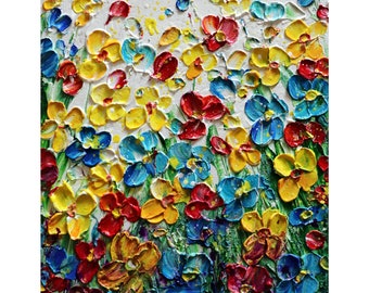 Spring Wildflowers Impasto Original Painting Flowers Fields Art by Luiza Vizoli