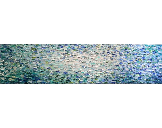 Running Water Abstract Blue Green White Painting Vertical or Horizontal orientation Long Narrow Canvas Impasto Textured Art by Luiza Vizoli