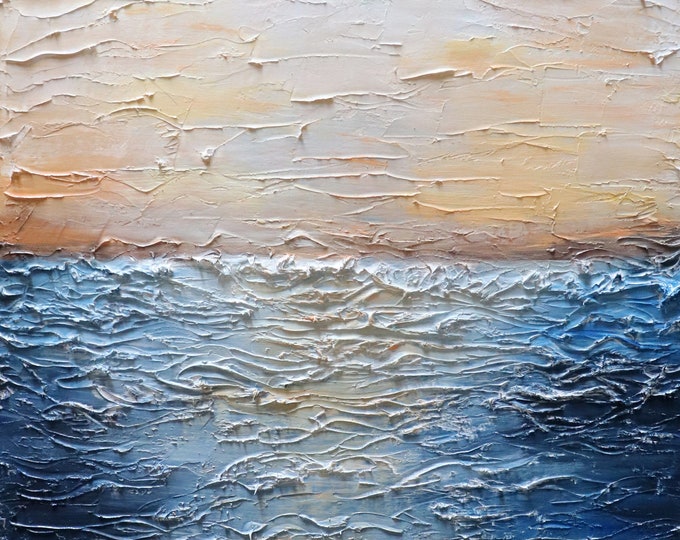 Sunset Artwork, Abstract Painting Minimalism Art Large Canvas, Ocean Colors