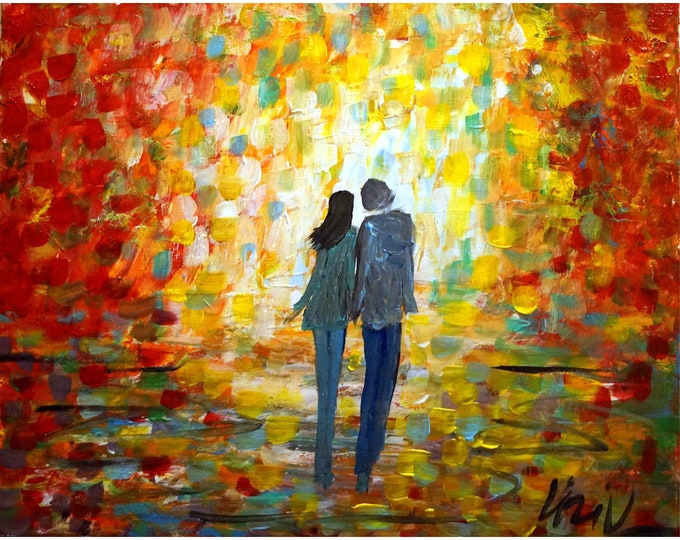 Romance Fall Landscape, Oil Painting by Luiza Vizoli, Autumn Sunset Impressionist Art
