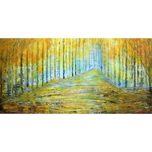 Golden FOREST Yellow Trees Landscape Fall Abstract Original Painting on Large Canvas