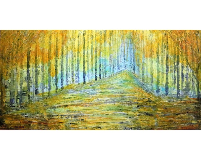 Golden FOREST Yellow Trees Landscape Fall Abstract Original Painting on Large Canvas