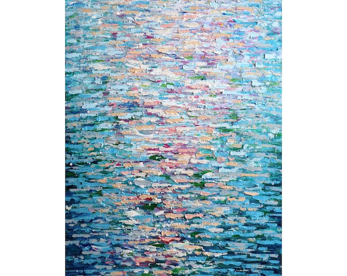 Light Reflection Ocean Abstract Painting Vertical Extra Large Canvas