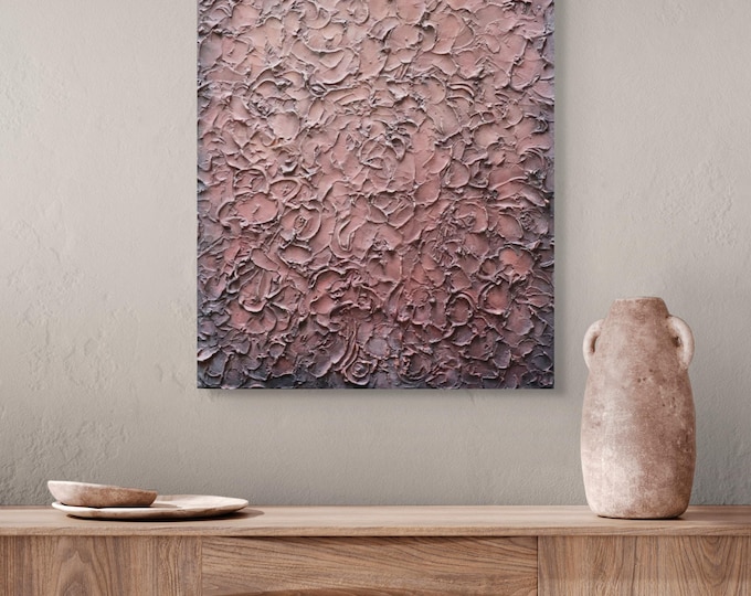 Original Terracotta Textured Abstract Painting, Earth Tone, Wabi Sabi Inspired Rustic Minimalist Decor