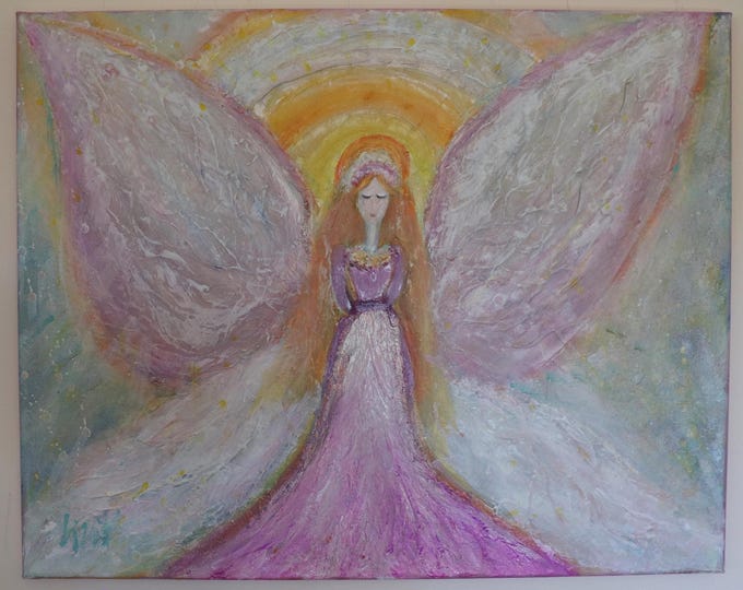 Acrylic Angel Painting: 20x16 Stretched Canvas with Raised Texture
