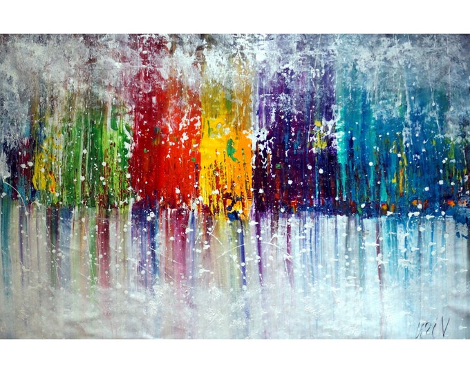 COLORFUL MIST Pollock Drip Art Abstract Huge Landscape Painting Extra Large 48x30, 48x36, 60x36