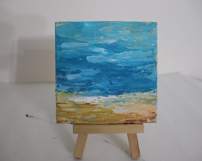 Original Coastal Painting, Textured Ocean Landscape Art, 4x4 Seafoam Morning