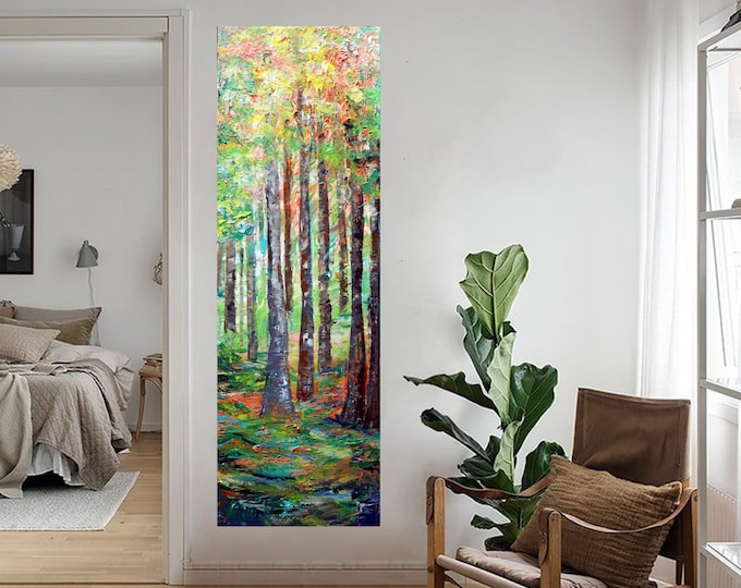 Forest Colors Summer to Fall Large Custom Art Narrow Vertical Canvas Original Painting Impasto Art