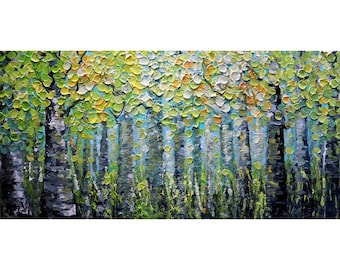 SPRING ARRIVAL Original oil Painting of Birch Trees in the Springtime, Thick Heavy Impasto , Textured Canvas