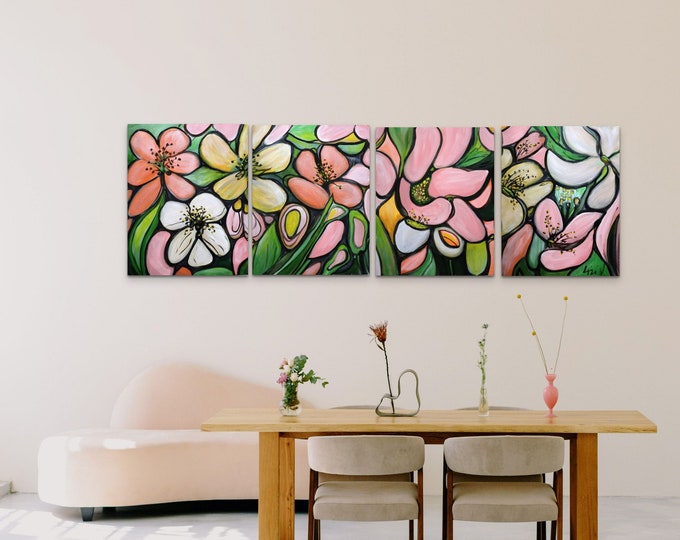 Floral Gallery Wall Set: Bohemian Tropical Oil Painting on Canvas