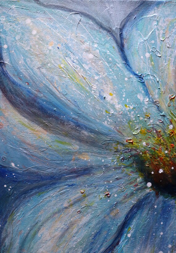 Blue Flower Painting: Textured Square Canvas Art by Luiza Vizoli