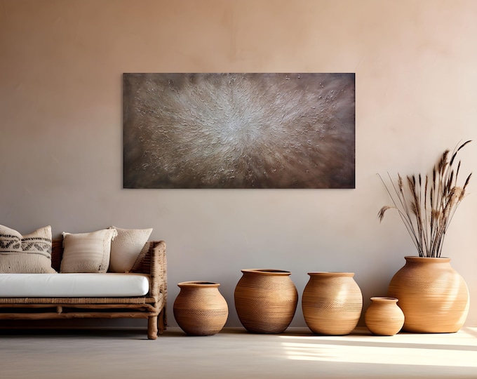 Large Neutral Abstract Painting Textured Earth Tone Wall Art Wabi Sabi Canvas 48x24