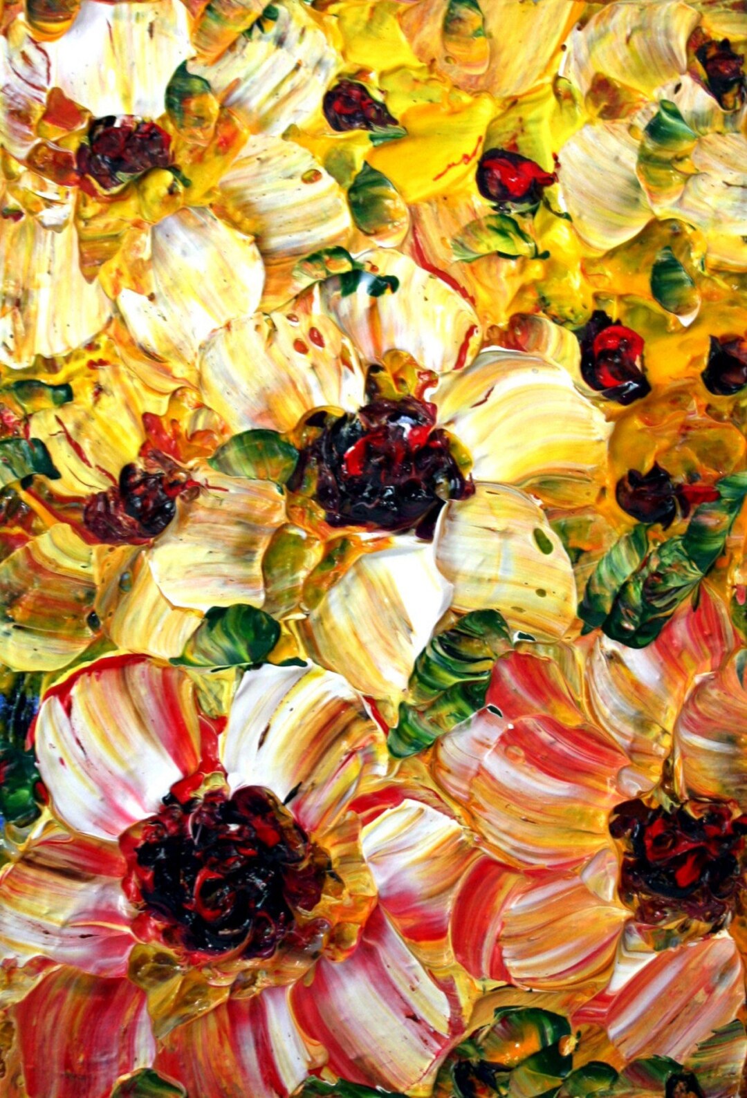 Yellow Orange Oil Flowers ORIGINAL Palette Knife Impasto Painting on ...