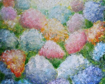 Hydrangea Garden Painting: Modern Impressionist Floral Art, 30x30