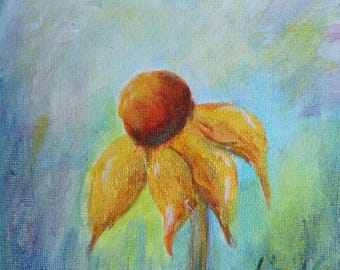 Original Oil Painting, Yellow Flower, 5x5 Canvas Panel
