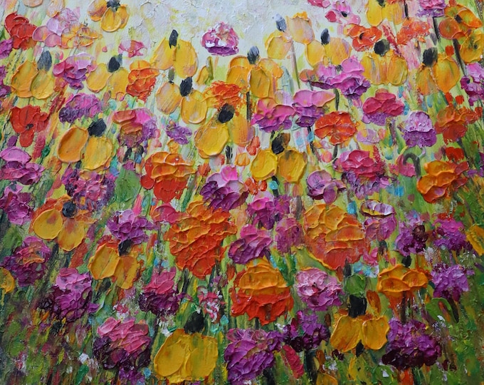 Colorful Wildflower Painting, Black Eyed Susan & Coneflower Original Art