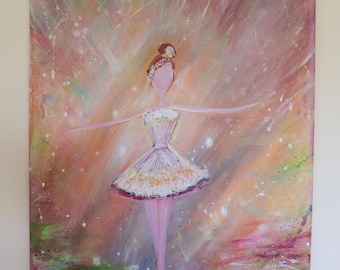 Acrylic Ballerina Painting, 16x20 Stretched Canvas, Original Artwork
