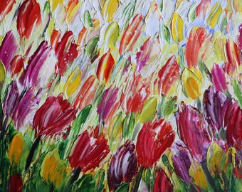 Original Oil Painting, 24x24 Canvas, Tulip Flowers