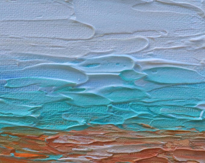 Original Coastal Abstract Painting, Small Textured Ocean Art