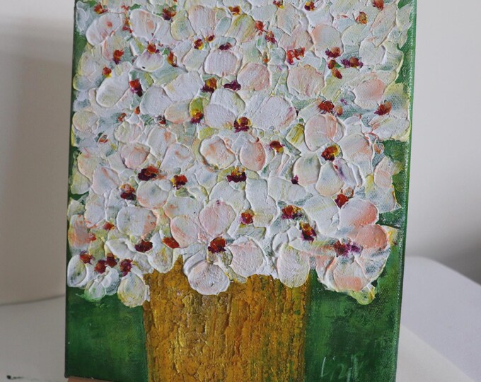 Original Flowers in Vase Painting 8x10, Blush Bouquet, Textured Floral Wall Art