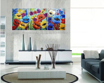 COLORFUL POPPIES Original Oil Painting Impasto Art on Canvas Poppy Flowers Summer Floral by Luiza Vizoli 72x36, 60x24, other dimensions