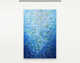 Rain Drops Ocean Painting – Blue Green Seascape