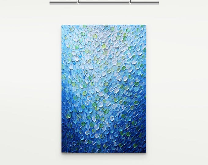 Rain Drops Ocean Painting – Blue Green Seascape
