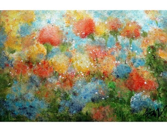 Hydrangea Garden Painting: Original Impasto Floral Art (36x24)