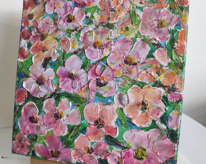 Apple Blossom Painting, 10x10 oil on canvas, Original Artwork