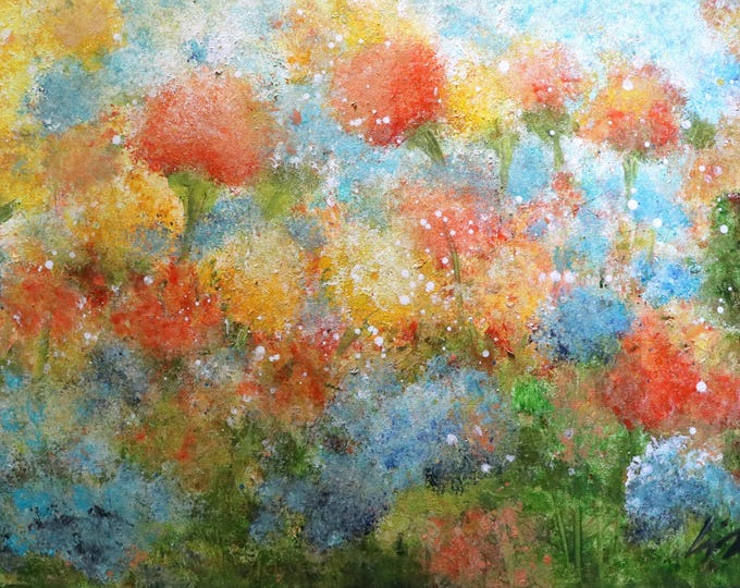 Hydrangea Flowers Oil Painting, Colorful Floral Garden, Original 36x24 Canvas Wall Art
