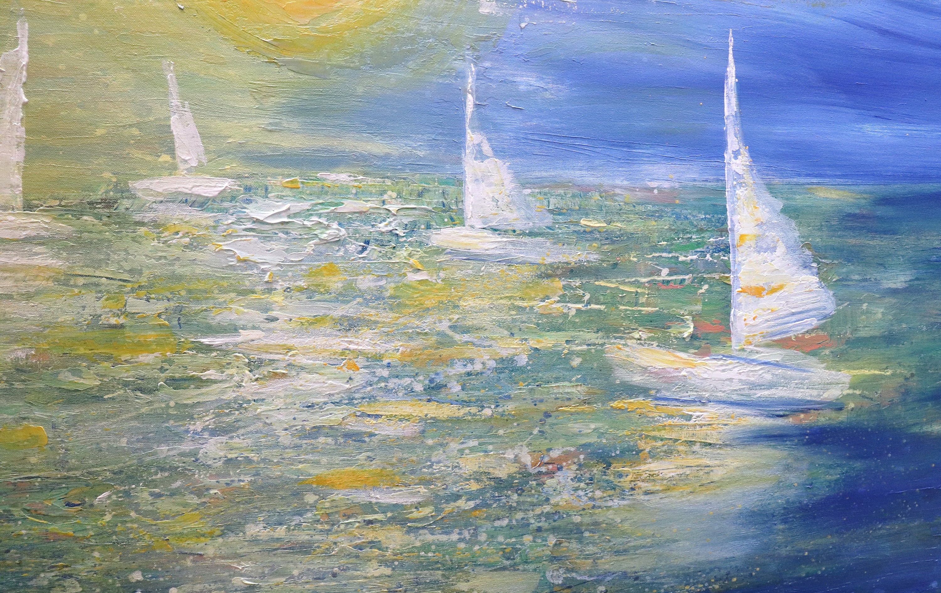 Abstract and Modern 60x36 Painting Sailing Boats Sunset Ocean Extra