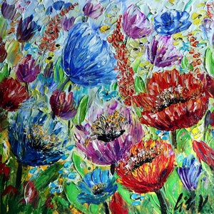 Wildflower Oil Painting: Colorful Floral Impasto Art, 24x24