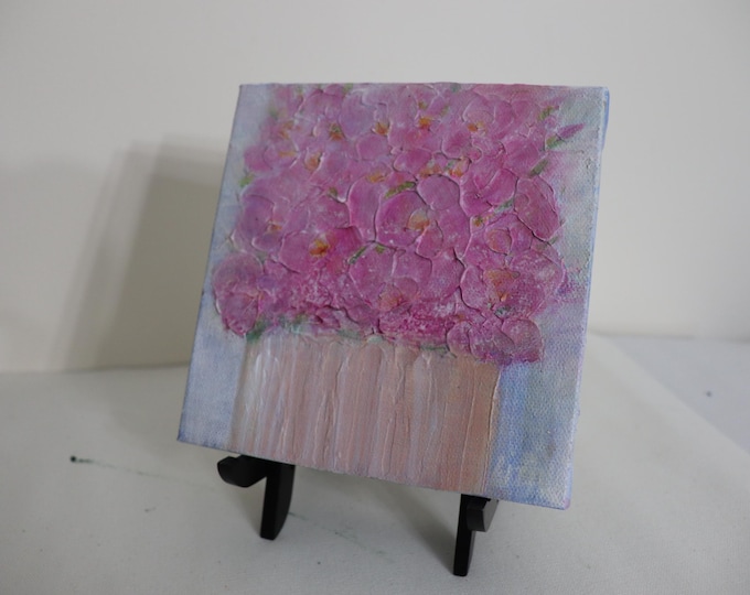 Blush Pink Flower Painting, Flowers in a Pot, Original Textured Floral Art, 6x6