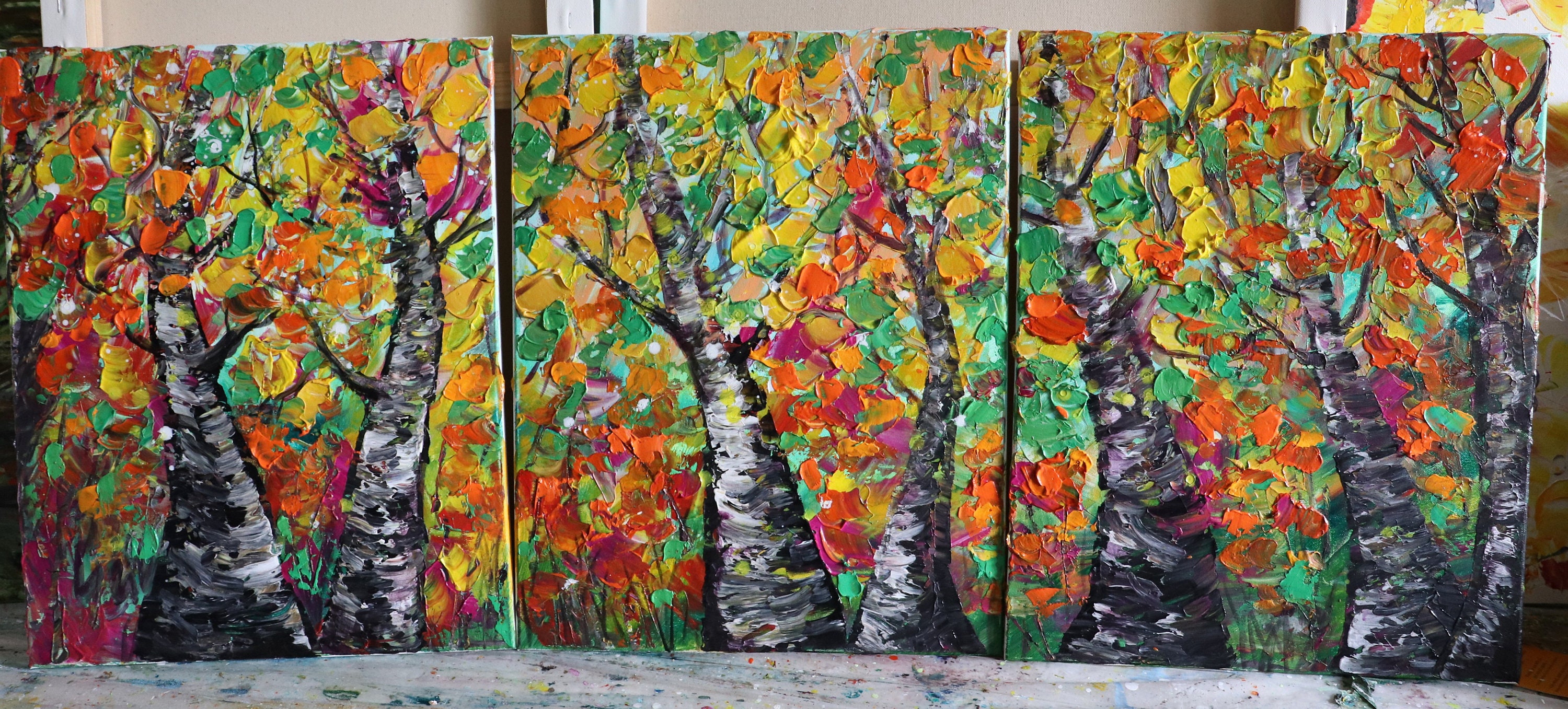 Fall Birch Trees Extra Large Canvas Original Oil Painting on Canvas Art by  Luiza Vizoli 60x36, 48x24