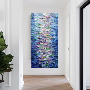 Abstract Water Reflections Impasto Oil Painting on Canvas by Luiza Vizoli