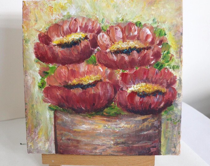 Coral Charm Peonies in Vase – Original Floral Still Life Painting