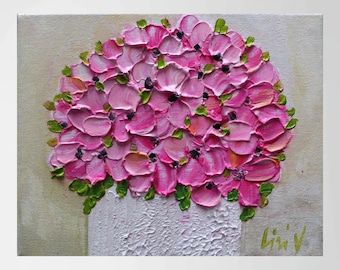 Pink Bouquet Oil Painting 10x8 Original Textured Floral Art Signed COA Ready to Hang