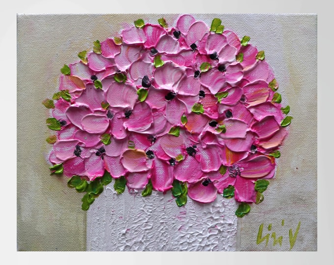 Pink Bouquet Oil Painting 10x8 Original Textured Floral Art Signed COA Ready to Hang