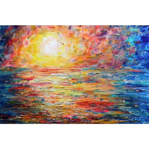 Impasto Sunset Lake Painting: Original Acrylic & Oil Canvas Art - Etsy